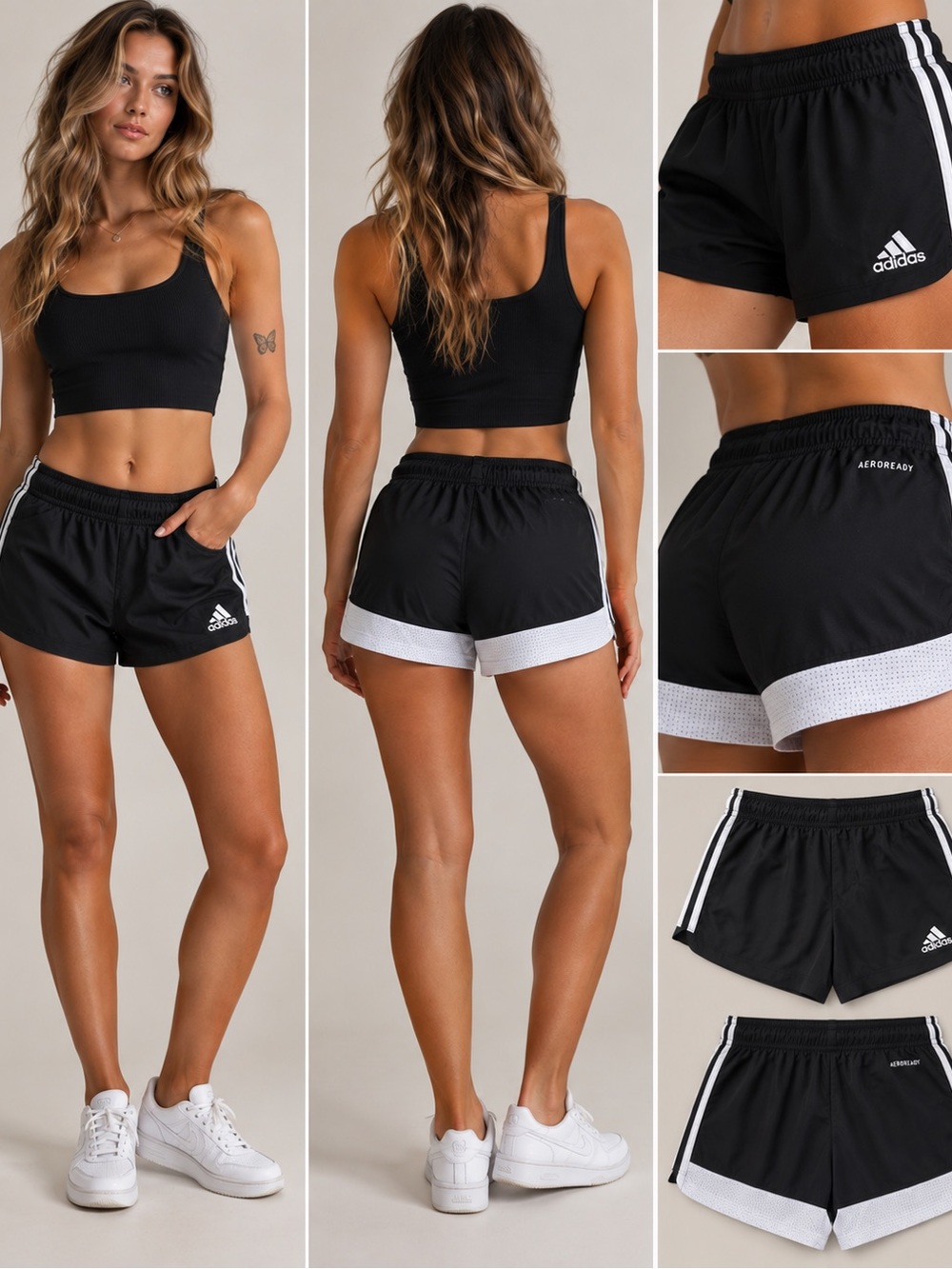 adidas Black Athletic Shorts with White Trim
